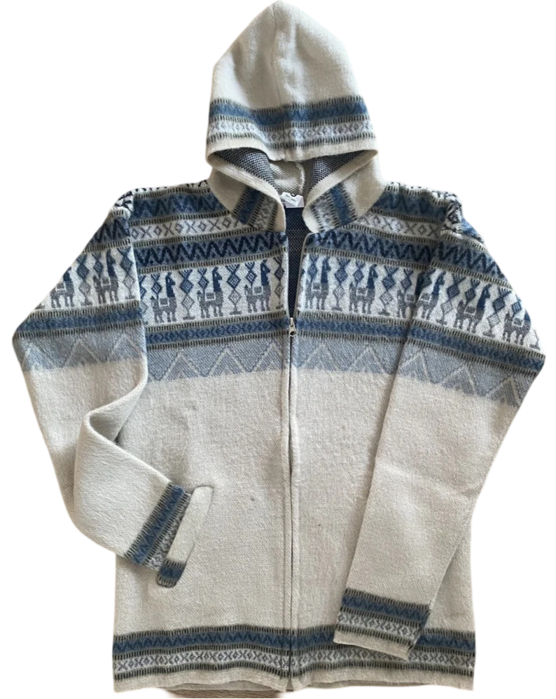Alpaca Sweater: Gray & Blue Zip Up