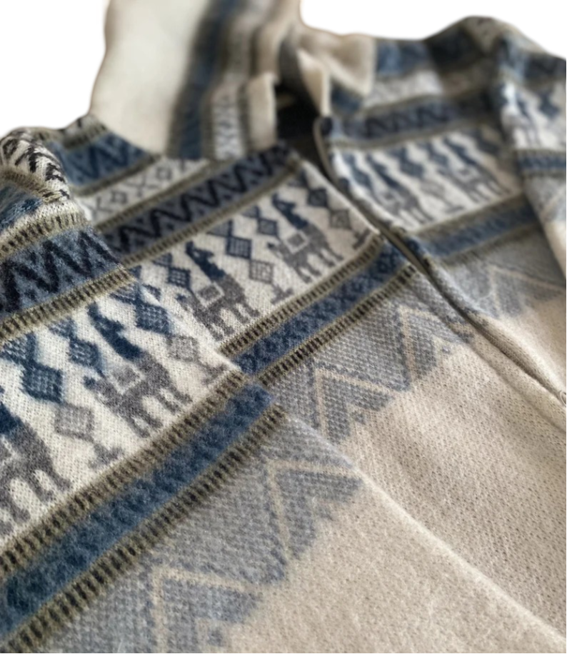 Alpaca Sweater: Gray & Blue Zip Up